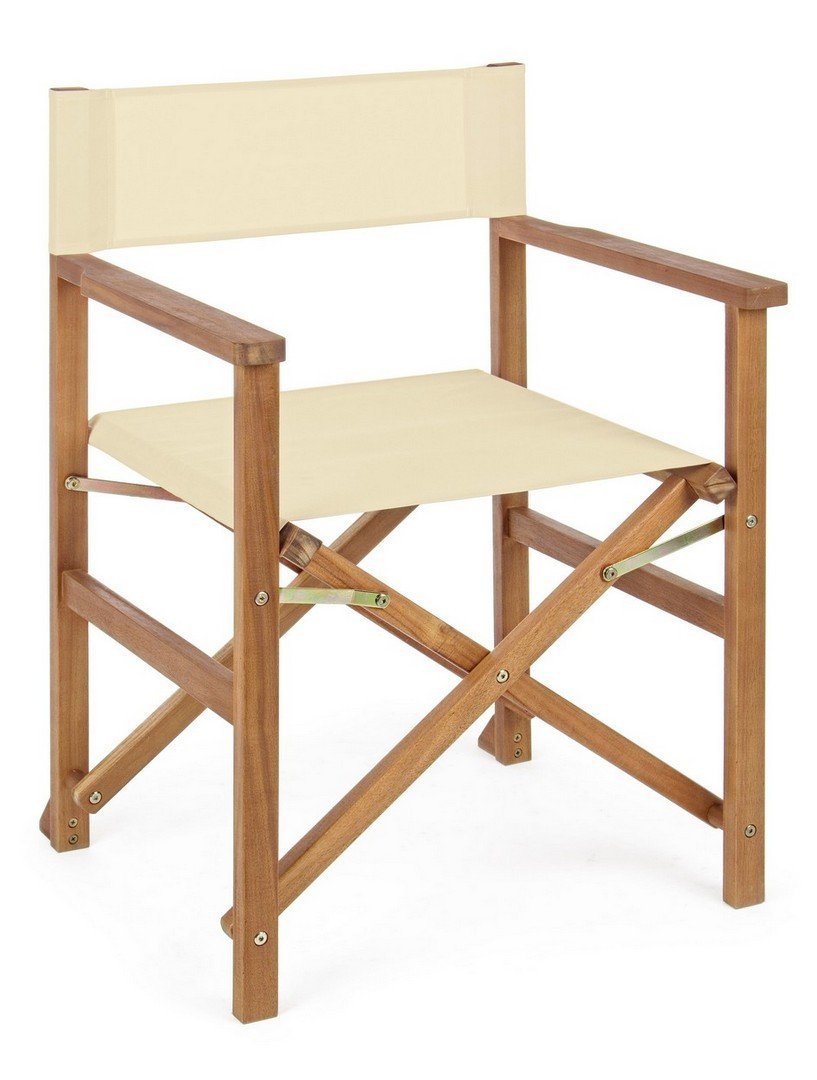 Set di 6 sedie regista NOEMI in legno di acacia e poliestere panna, pieghevoli