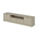 porta tv kale con 4 ante effetto cannettato e nicchia a giorno con maniglie oro, ideale per organizzare console, decoder e accessori