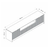 porta tv kale con 4 ante effetto cannettato e nicchia a giorno con maniglie oro, linee minimal per un arredo contemporaneo
