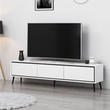 porta tv mandy con 3 ante colore bianco e piedini neri, dettaglio delle ante e finiture in legno naturale