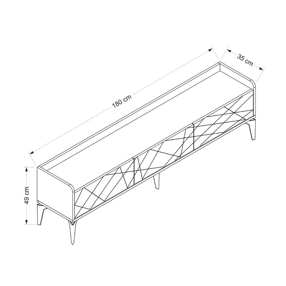 porta tv raya con 3 ante colore rovere nodato con intagli e top colore antracite, linee minimal per un arredo contemporaneo