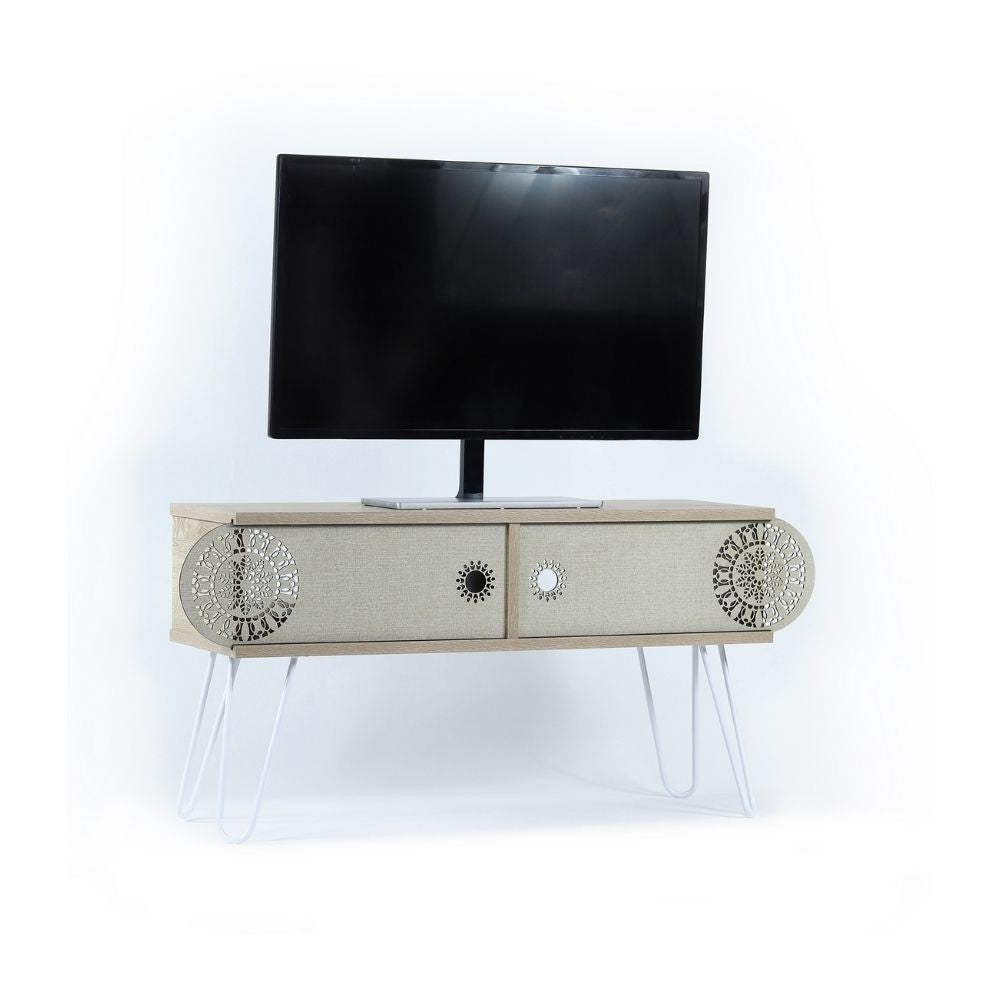 porta tv illia rovere 106x30x48h mt190122, mobile porta TV moderno con ripiani e vani contenitori