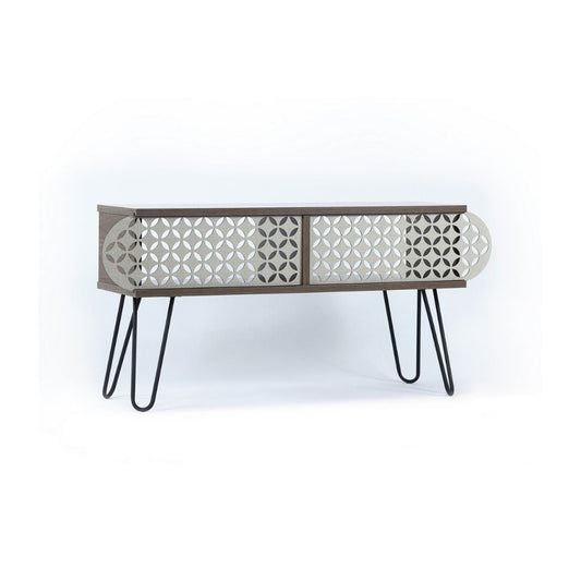 porta tv illia noce 106x30x48h mt190111, dettaglio delle ante e finiture in legno naturale