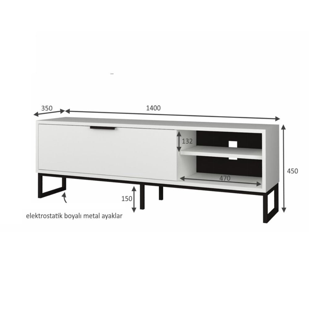 porta tv way bianco con dettagli ghisa, design elegante per integrare tecnologia e stile