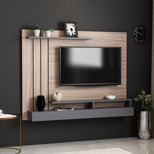 parete porta tv lawrance 157 noce particolari antracite, mobile porta TV moderno con ripiani e vani contenitori