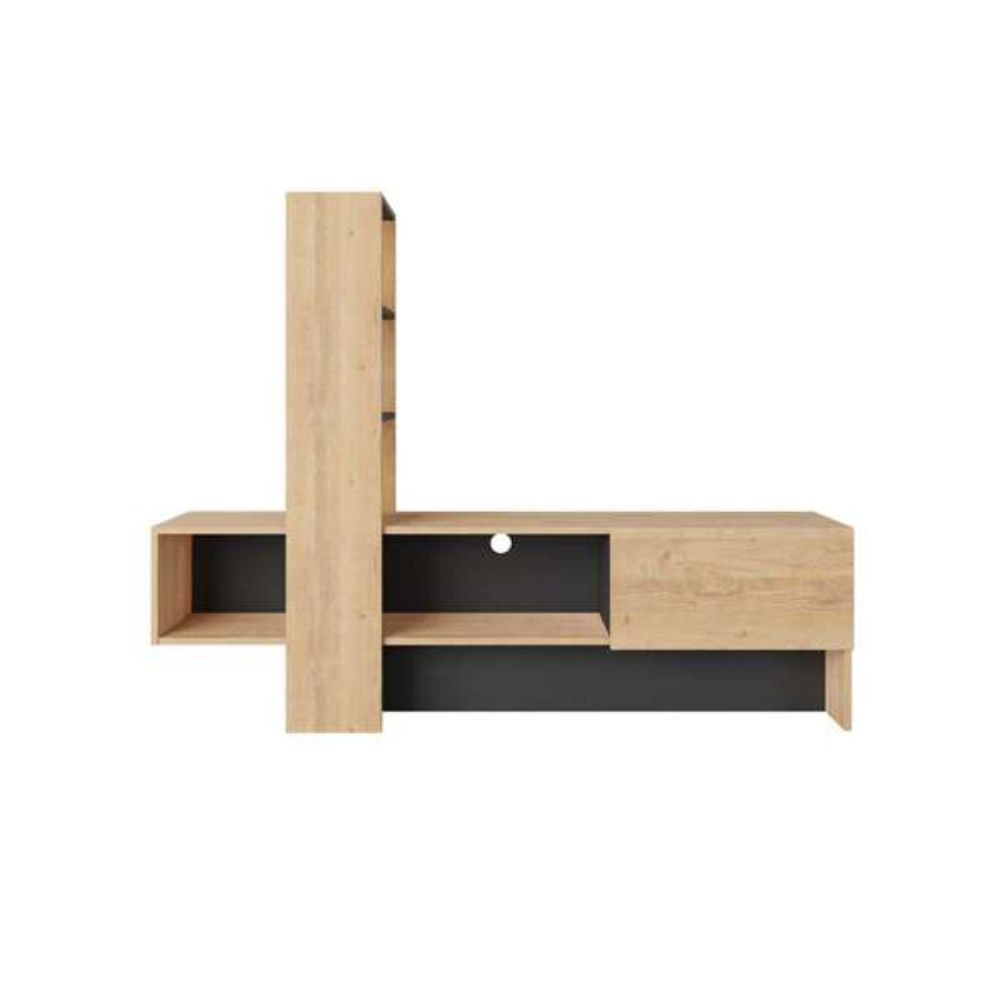 mobile porta tv troya rovere antracite con anta a ribalta, supporto stabile per TV di grandi dimensioni