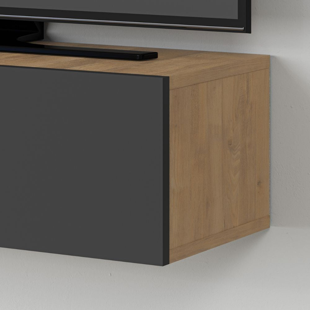 mobile porta tv sospeso francy rovere antracite ante a ribalta 135x31.7x25 cm., design elegante per integrare tecnologia e stile