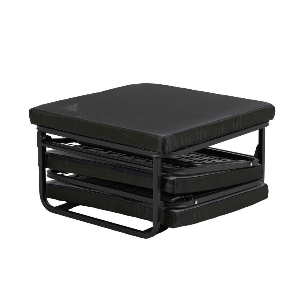 pouf letto singolo pieghevole vega tessuto colore tortora, dettaglio delle cuciture e materiali di rivestimento