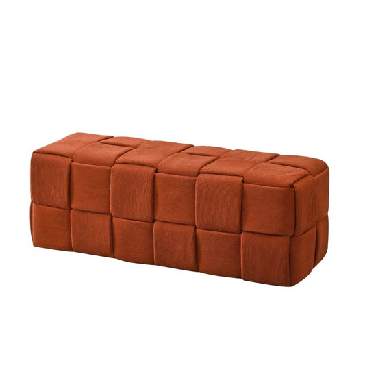 pouf den rettangolare effetto intrecciato colore ruggine, complemento d’arredo ideale per soggiorno o camera