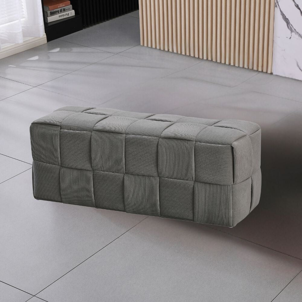 pouf den rettangolare effetto intrecciato colore grigio, pouf imbottito in tessuto o velluto con seduta confortevole