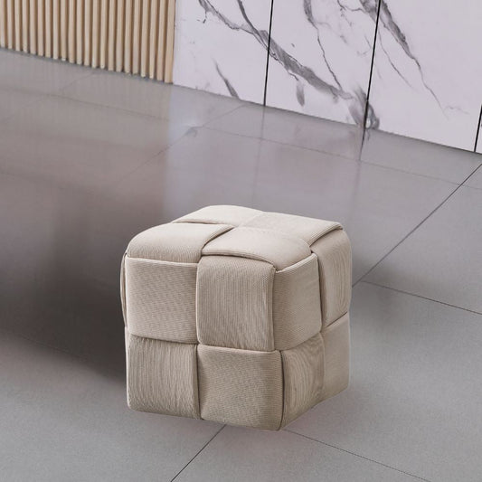 pouf den quadrato effetto intrecciato colore tortora, pouf imbottito in tessuto o velluto con seduta confortevole