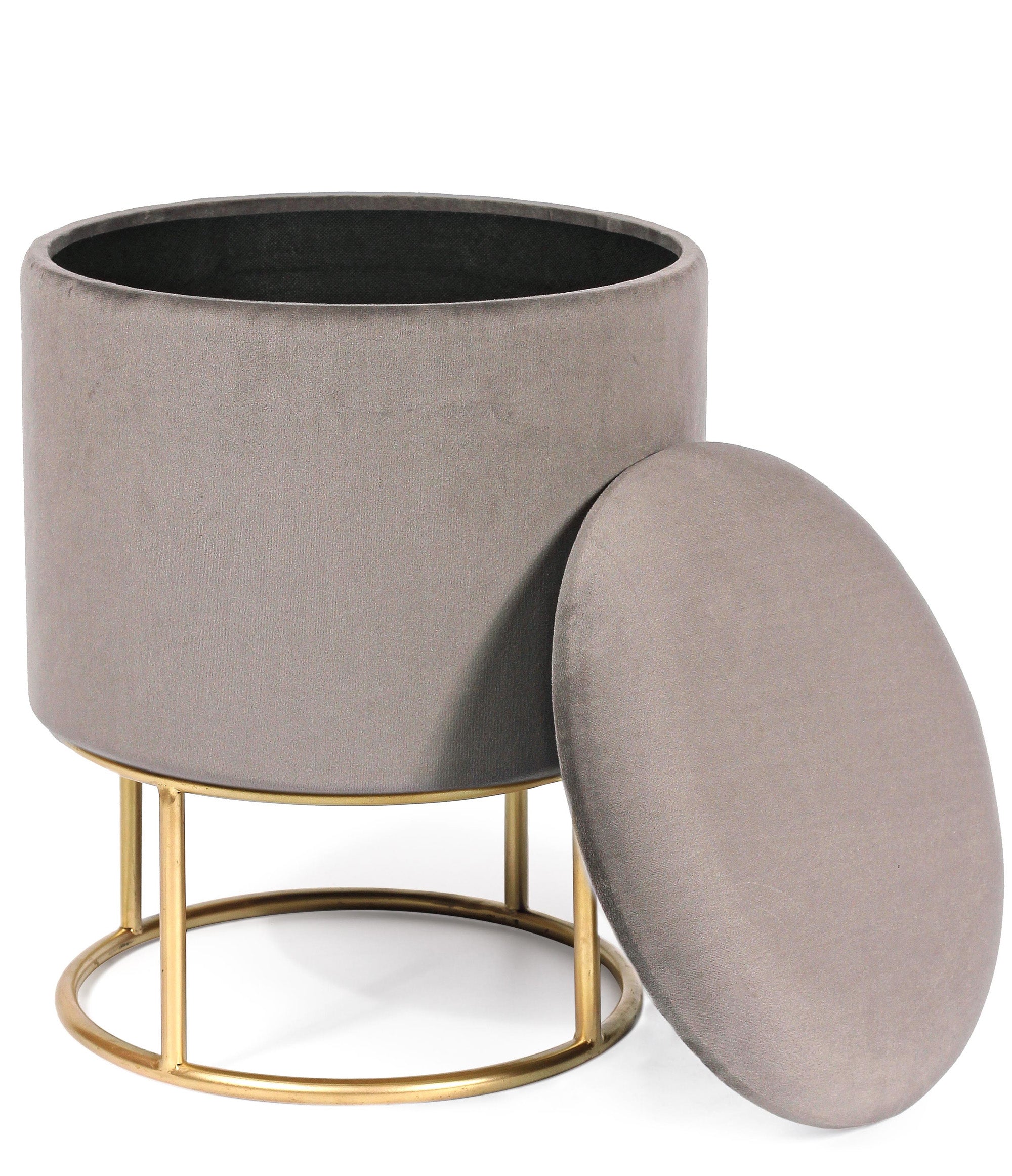 pouf contenitore polina in velluto grigio, pouf imbottito in tessuto o velluto con seduta confortevole