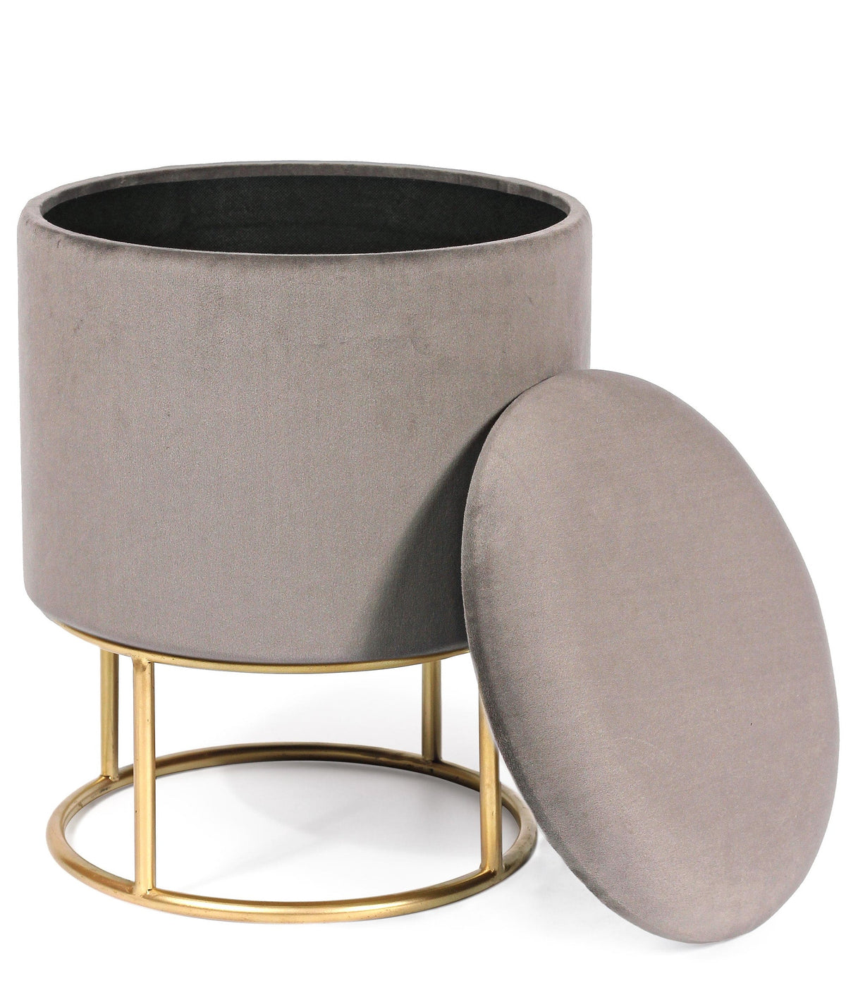 pouf contenitore polina in velluto grigio, pouf imbottito in tessuto o velluto con seduta confortevole