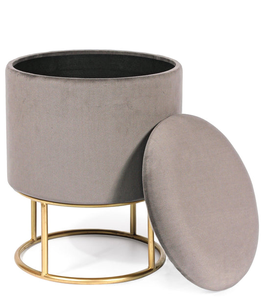 pouf contenitore polina in velluto grigio, pouf imbottito in tessuto o velluto con seduta confortevole