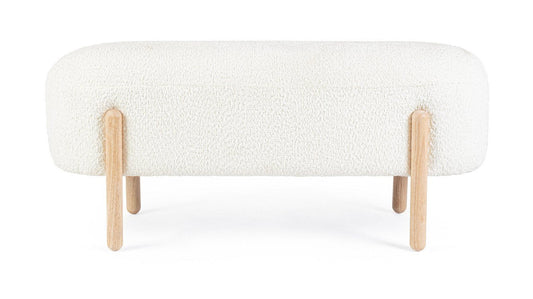 Panca DAYLA in tessuto effetto bouclé bianco e gambe in legno rubberwood