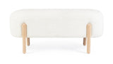 Panca DAYLA in tessuto effetto bouclé bianco e gambe in legno rubberwood