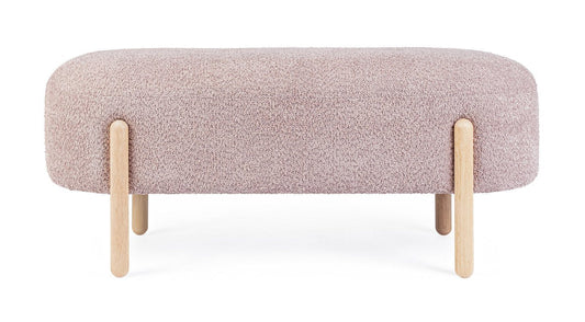 Panca DAYLA in tessuto effetto bouclé rosa antico e gambe in legno rubberwood