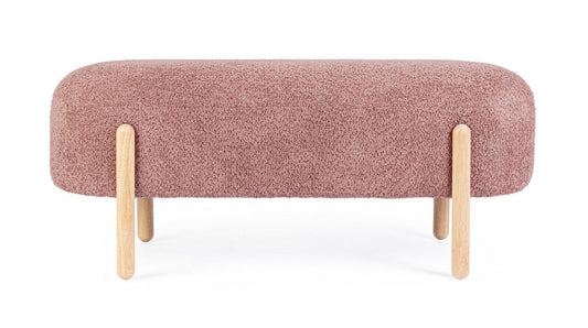 Panca DAYLA in tessuto effetto bouclé rosa scuro e gambe in legno rubberwood
