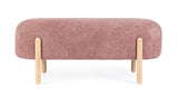 Panca DAYLA in tessuto effetto bouclé rosa scuro e gambe in legno rubberwood