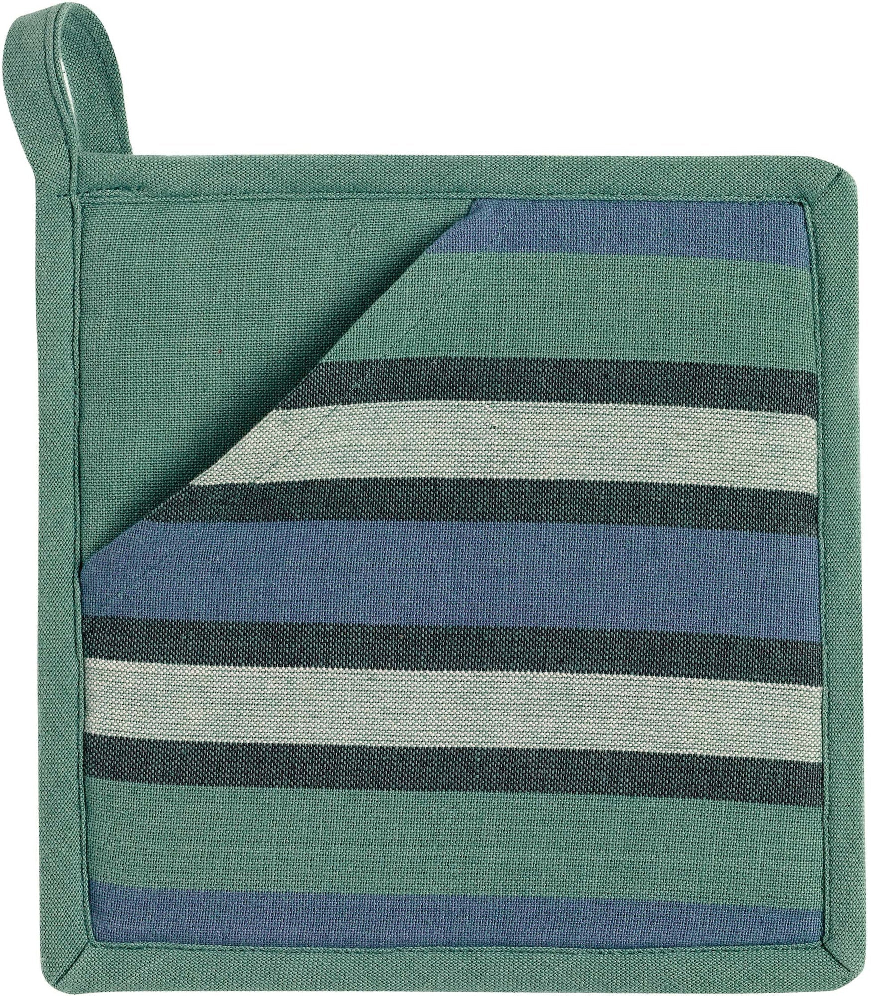 presina 2 in 1 riciclata yuna pavone, colore pavone, taglia 20 x 20. presina da cucina su sfondo neutro per una visione chiara del prodotto