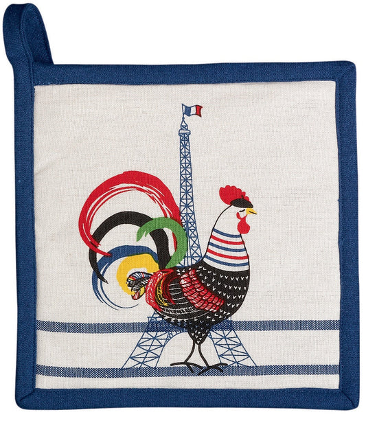 presina riciclata french cocorico ecru/blu, colore ecru/blu, taglia 20 x 20. presina da cucina su sfondo neutro per una visione chiara del prodotto