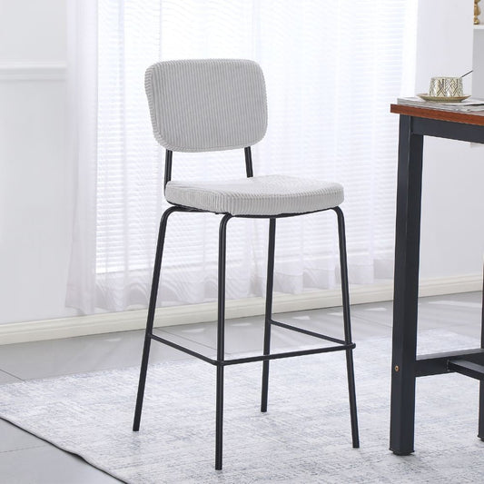 sgabello juno in tessuto colore grigio chiaro e struttura in metallo nero, prodotto visto frontalmente