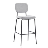 sgabello juno in tessuto colore grigio chiaro e struttura in metallo nero, soluzione utile per arredare con stile