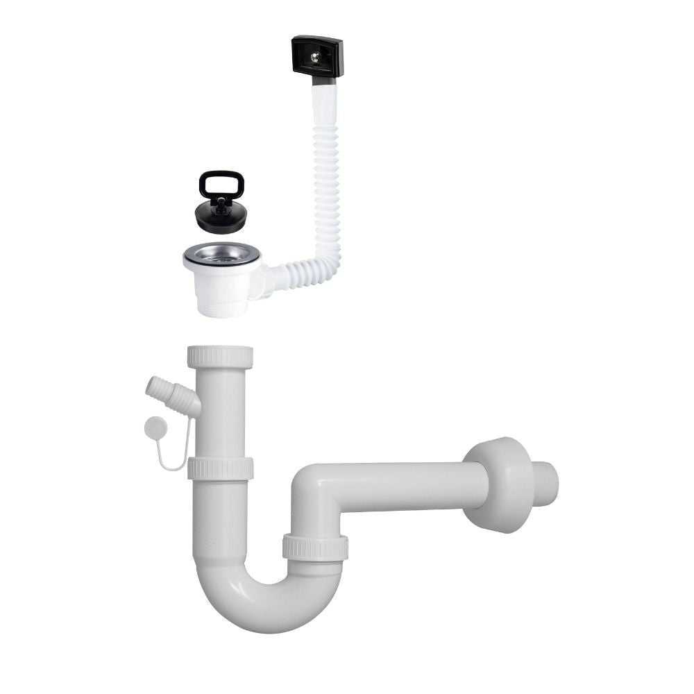 sifone 1 via con attacco lavastoviglie e piletta 2'', rubinetto visto frontalmente