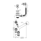 sifone 1 via con attacco lavastoviglie e piletta 2'', accessorio per cucina o bagno moderno