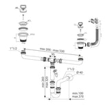 sifone a 2 vie con attacco lavastoviglie con piletta 2'', accessorio per cucina o bagno moderno