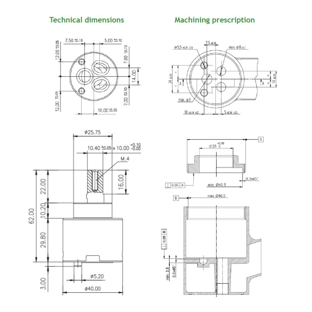 cartuccia corta 40 mm per miscelatore da cucina, accessorio per cucina o bagno moderno