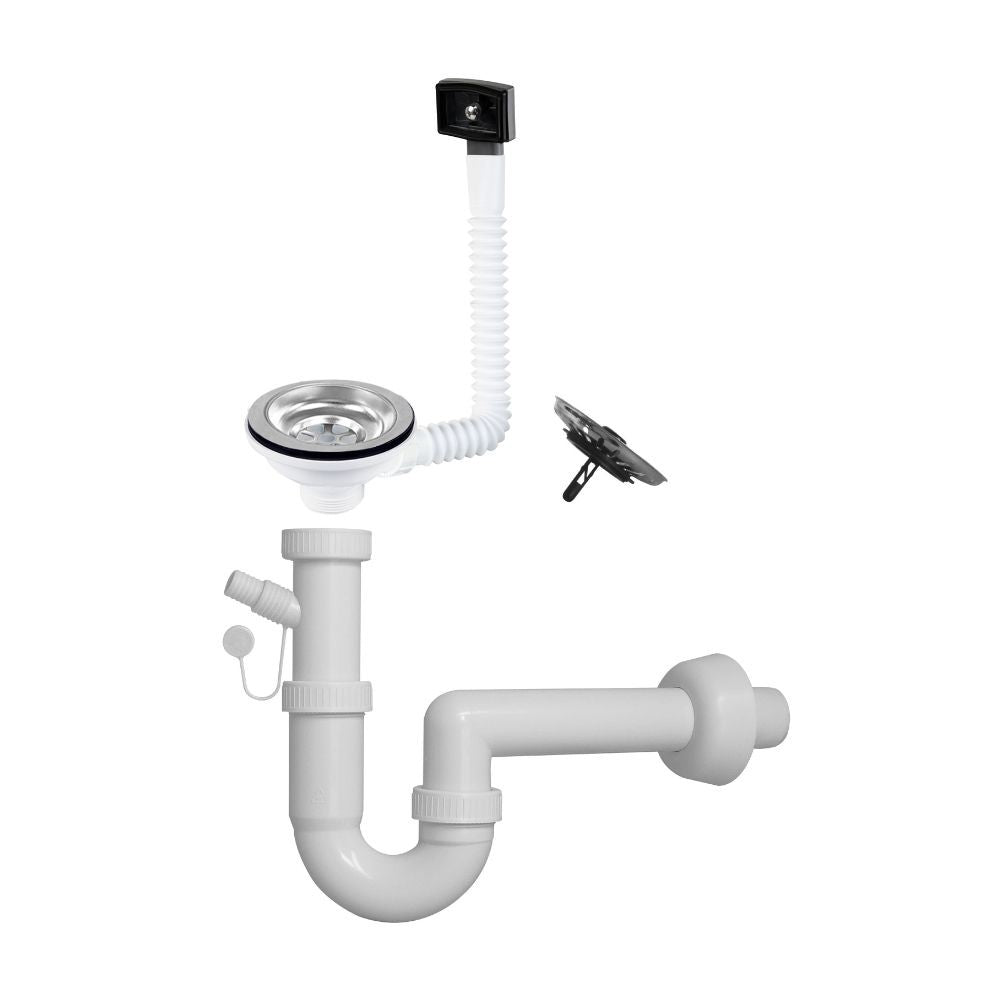 sifone per lavelli a 1 via con pilettone eco con attacco lavastoviglie, rubinetto visto frontalmente