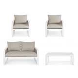 set salotto captiva con 1 divano, 2 poltrone e 1 tavolino in alluminio bianco textilene tortora, design elegante per...