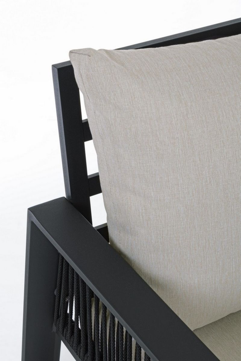 set salotto captiva con 1 divano, 2 poltrone e 1 tavolino in alluminio antracite e textilene tortora, cuscini sfoderabili e...