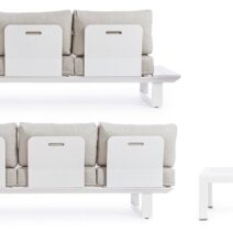 Set salotto KONNOR con 2 divani e 1 tavolino in alluminio bianco