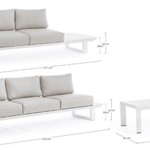 Set salotto KONNOR con 2 divani e 1 tavolino in alluminio bianco