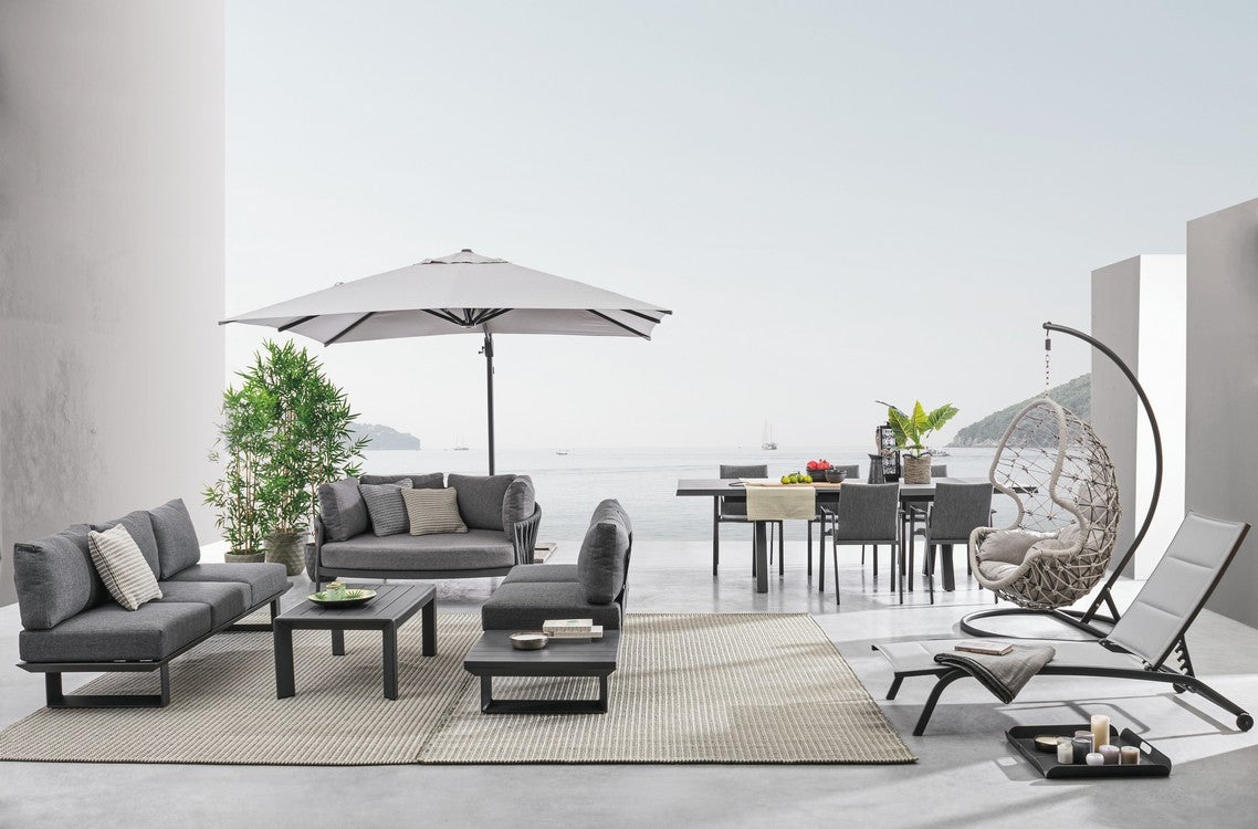 set salotto konnor con 2 divani e 1 tavolino in alluminio antracite, cuscini sfoderabili e resistenti agli agenti atmosferici