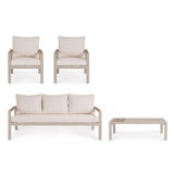 set salotto elna con 1 divano, 2 poltrone e 1 tavolino in alluminio tortora con inserti in polywood, design elegante per...