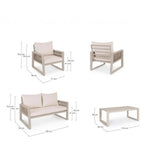 set salotto captiva con 1 divano, 2 poltrone e 1 tavolino in alluminio tortora e textilene tortora, ambientazione in...