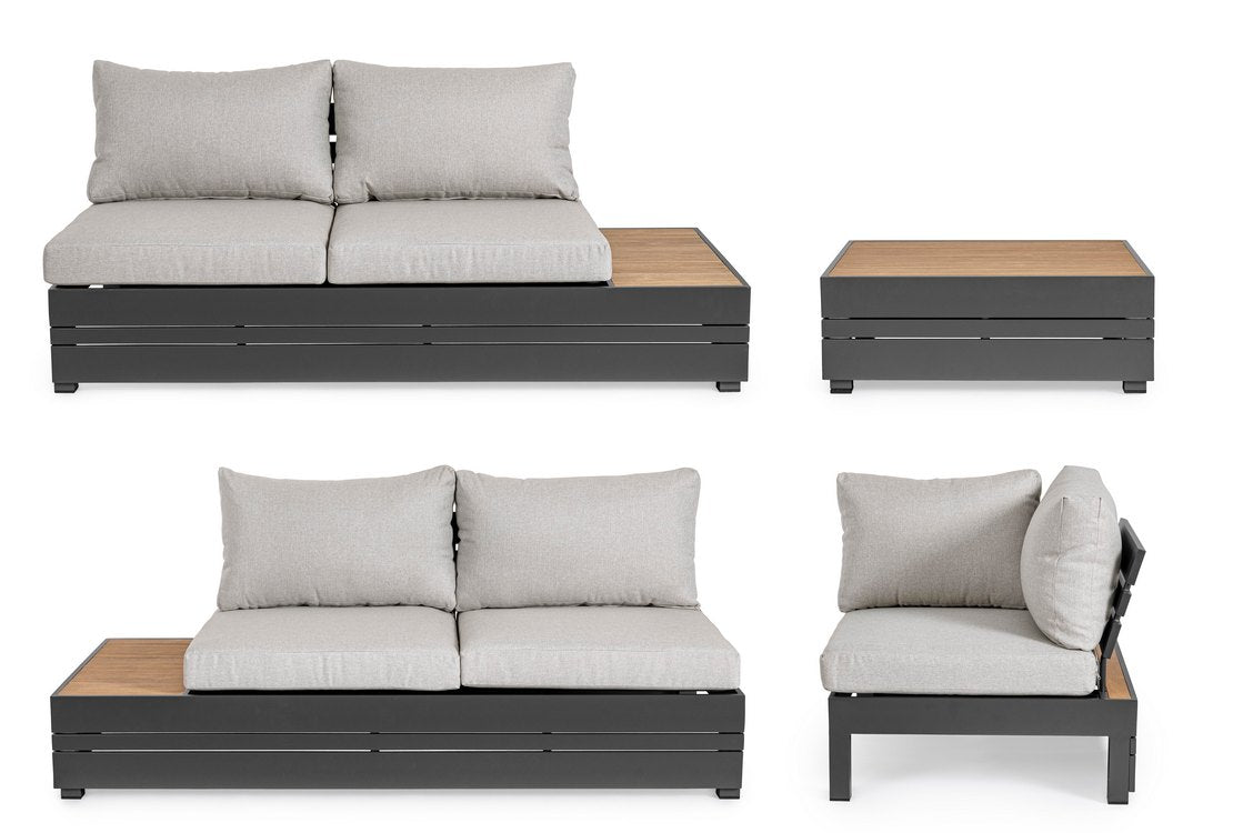 set salotto angolare osten in alluminio antracite e tessuto tortora, perfetto per momenti di relax all’aperto