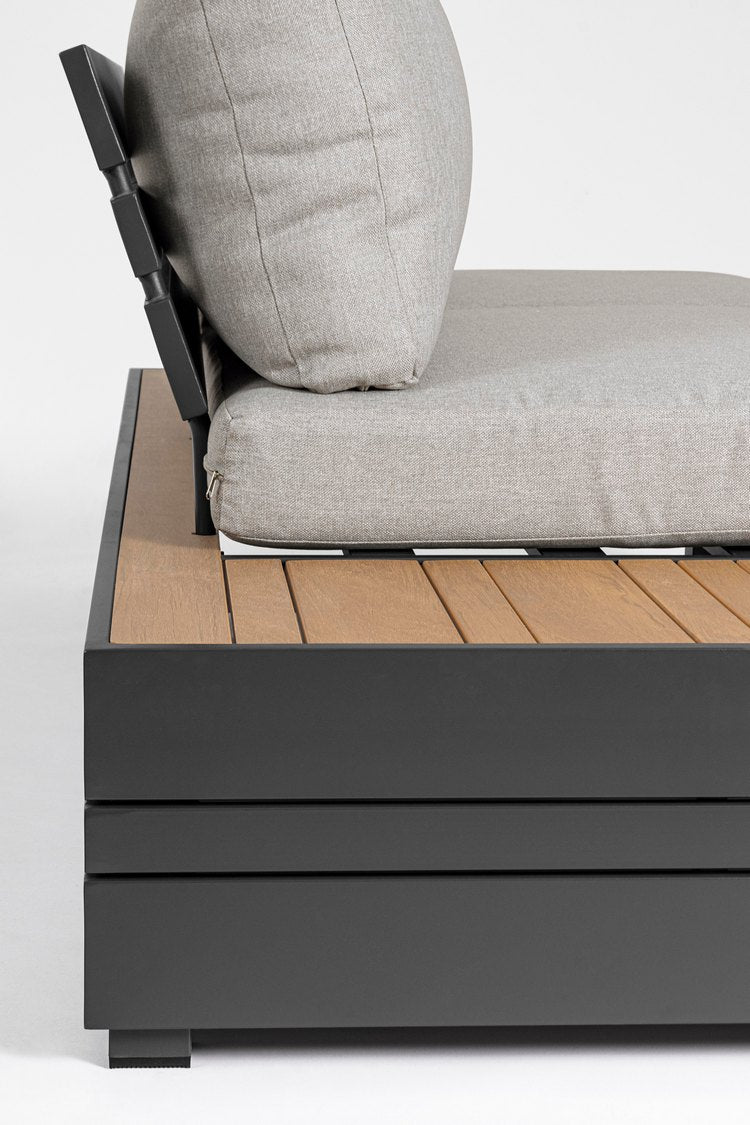 set salotto angolare osten in alluminio antracite e tessuto tortora, adatto a cene all’aperto e momenti conviviali