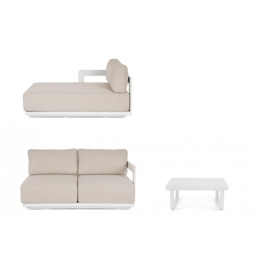 set salotto mariel con divano a 2 posti, chaise longue e tavolino, design elegante per arredare giardini moderni