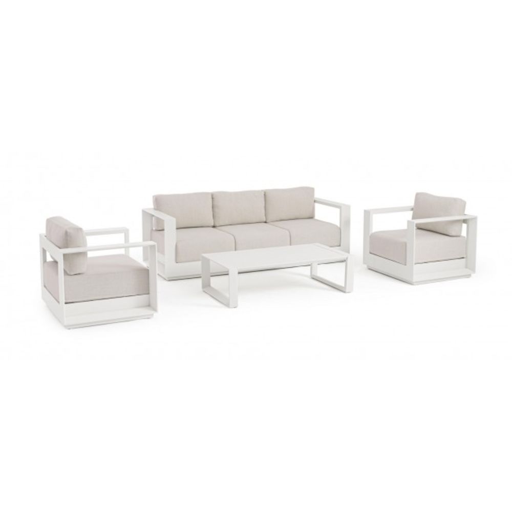 set salotto moses con 1 divano, 2 poltrone e 1 tavolino in alluminio bianco panna, salotto da giardino completo con divano,...