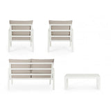 set salotto hilde con 1 divano, 2 poltroncine e 1 tavolino in alluminio bianco, con cuscini, design elegante per arredare...
