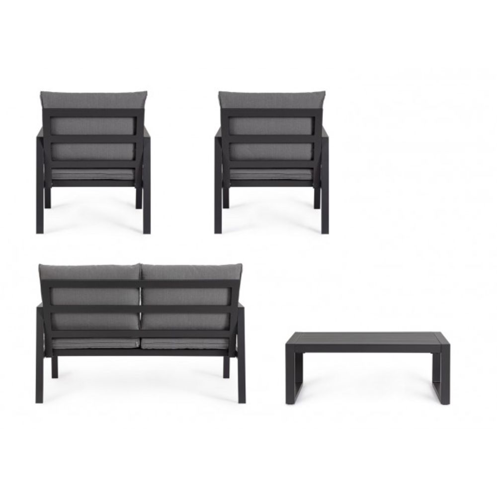 set salotto hilde con 1 divano, 2 poltroncine e 1 tavolino in alluminio antracite, con cuscini, design elegante per arredare...