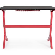 Scrivania GAMING in legno e pvc nero con base acciaio rosso, 118 x 65 cm