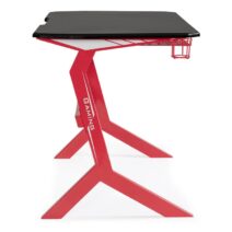 Scrivania GAMING in legno e pvc nero con base acciaio rosso, 118 x 65 cm