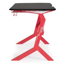 Scrivania GAMING in legno e pvc nero con base acciaio rosso, 118 x 65 cm