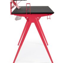 Scrivania GAMING in legno e pvc nero con base acciaio rosso, 135,5 x 60 cm