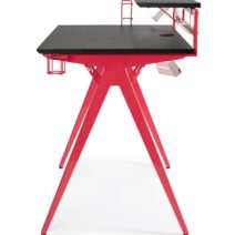 Scrivania GAMING in legno e pvc nero con base acciaio rosso, 135,5 x 60 cm